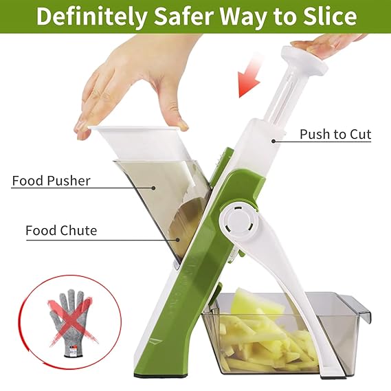 All in 1 Multi-Purpose Mandoline Slicer, Chopper, Dicer Ideal For Vegetable & Fruits Chopper Cutter With Stainless Steel Blade & Safety Holder/Pusher With 30+ Adjustmen