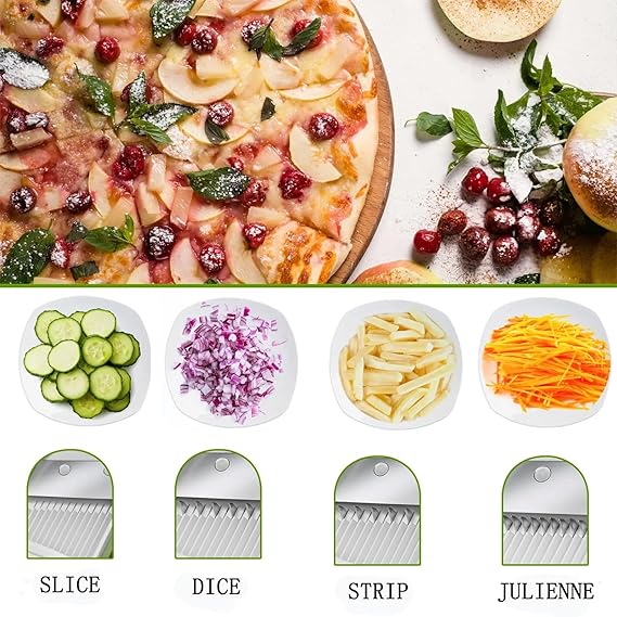 All in 1 Multi-Purpose Mandoline Slicer, Chopper, Dicer Ideal For Vegetable & Fruits Chopper Cutter With Stainless Steel Blade & Safety Holder/Pusher With 30+ Adjustmen