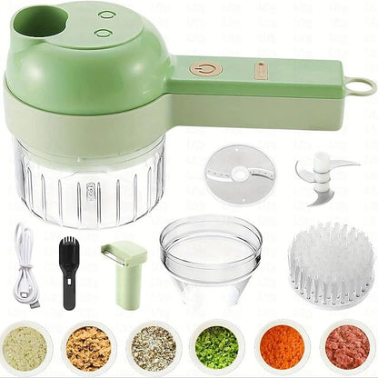 4-in-1 Wireless Electric Vegetable Chopper & Slicer Set – Rechargeable Handheld Food Processor for Garlic, Onion, Ginger, Chili – USB Charging, Easy Clean, Vegetables Slicer