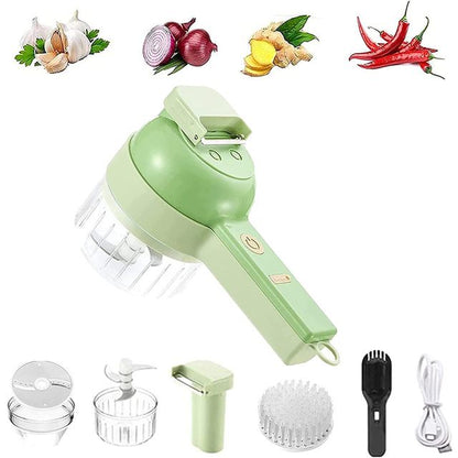 4-in-1 Wireless Electric Vegetable Chopper & Slicer Set – Rechargeable Handheld Food Processor for Garlic, Onion, Ginger, Chili – USB Charging, Easy Clean, Vegetables Slicer