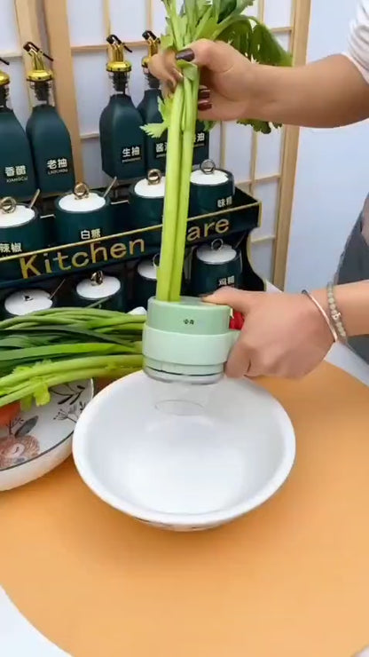 4-in-1 Wireless Electric Vegetable Chopper & Slicer Set – Rechargeable Handheld Food Processor for Garlic, Onion, Ginger, Chili – USB Charging, Easy Clean, Vegetables Slicer